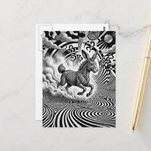 Postal Conejo Caballo Criatura Fantasía Surrealista Blanc