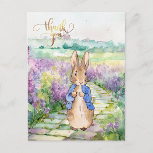 Postal Conejo clásico con flores silvestres Gracias