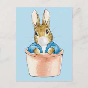 Postal Conejo clásico Maceta de planta chicle soplando bu