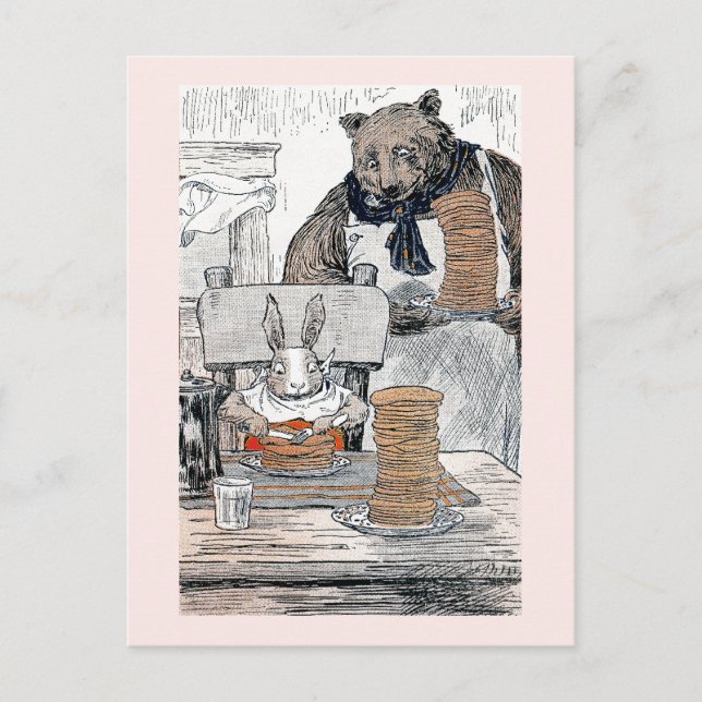 Postal Conejo comiendo panqueques de desayuno (Anverso)