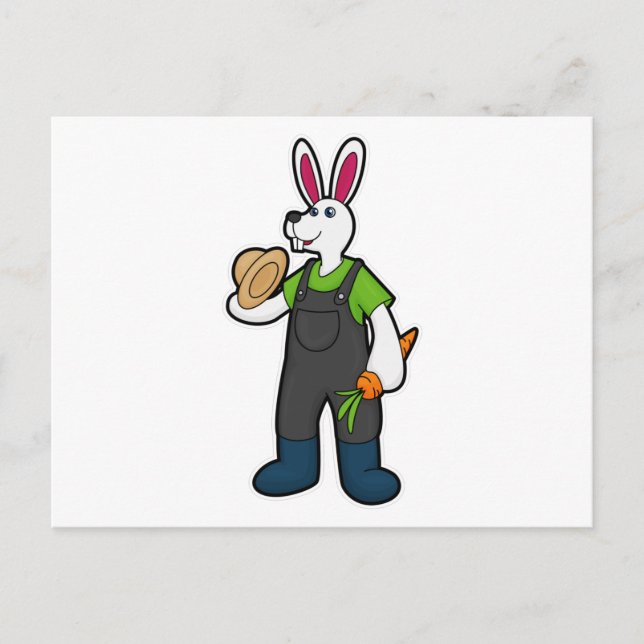 Postal Conejo como granjero con zanahoria y sombrero (Anverso)