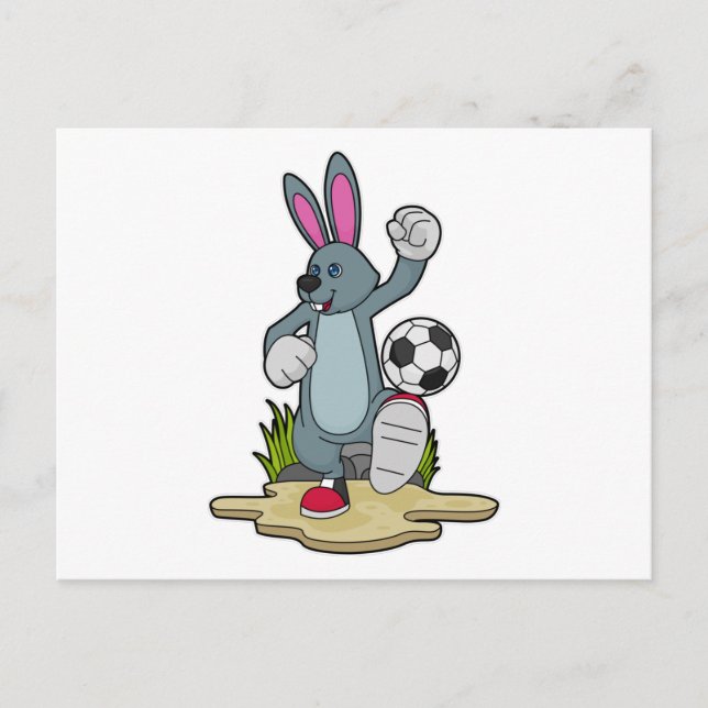 Postal Conejo como jugador de fútbol con balón de fútbol (Anverso)