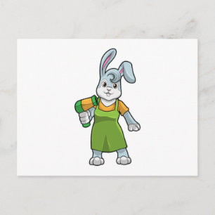 Postal Conejo como peluquero con secador de pelo