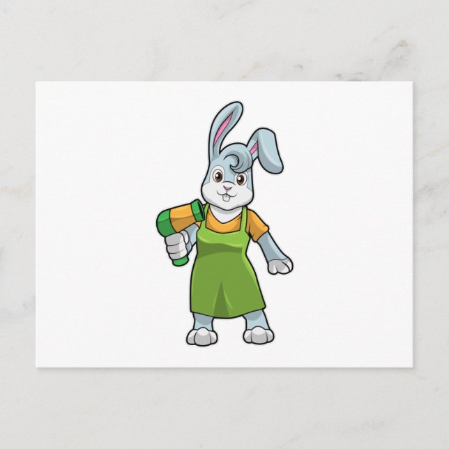 Postal Conejo como peluquero con secador de pelo (Anverso)