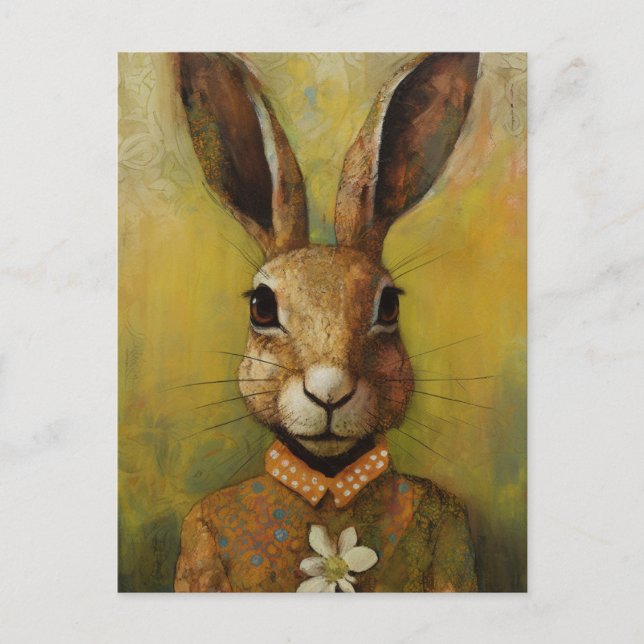 Postal Conejo con flor blanca (Anverso)
