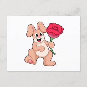 Postal Conejo con rosa roja