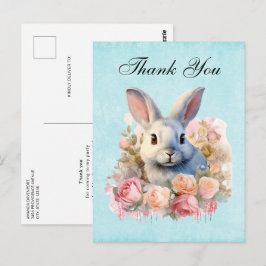 Postal Conejo con una Guirnalda de Rosas Adorable Gracias