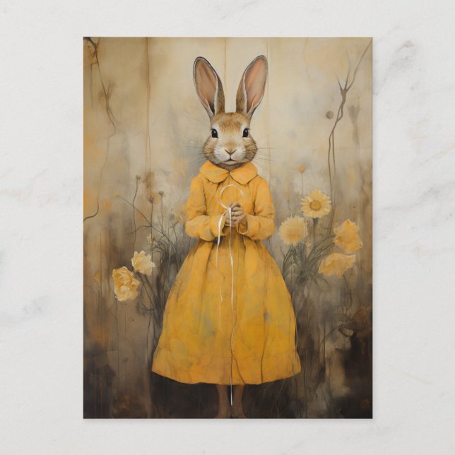 Postal Conejo con vestido amarillo (Anverso)