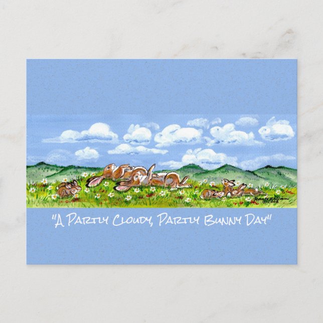 Postal Conejo Conejo Conejo Mirando Nubes Divertidas Wate (Anverso)