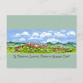 Postal Conejo conejo observando nubes divertidas acuarela