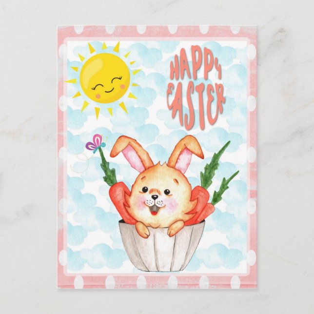 Postal Conejo Cute Happy Easter (Anverso)
