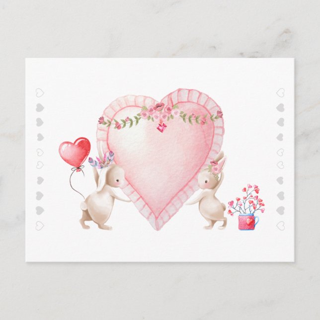 Postal Conejo de amor de acuarela personalizado (Anverso)