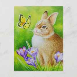 Postal Conejo de cola de algodón mariposa Crocus Watercol