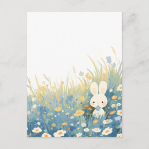 Postal Conejo de Crema Dulce en Pradera de Flor Silvestre