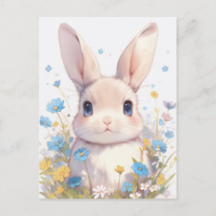 Postal Conejo de Crema Dulce en Pradera de Flor Silvestre