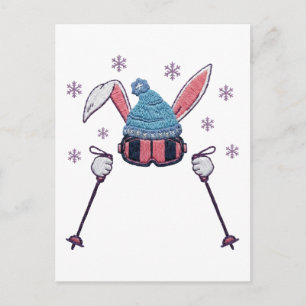 Postal Conejo de esquí de lana falsa humor invernal