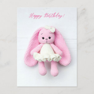 Postal Conejo de ganchillo rosa Kawaii – Feliz cumpleaños