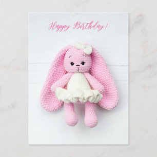 Postal Conejo de ganchillo rosa Kawaii – Feliz cumpleaños