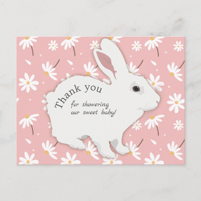 Postal Conejo de margaritas rosadas agradecimiento de bab (Anverso)