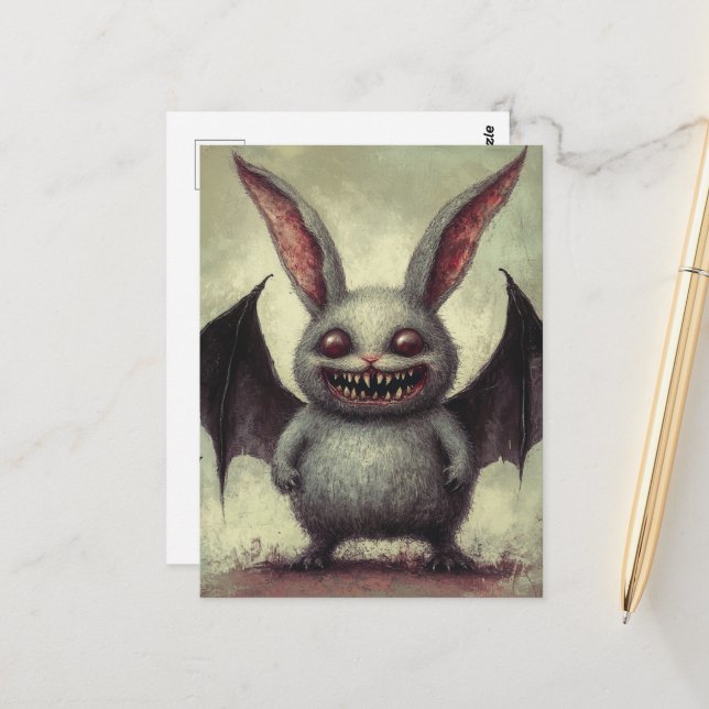 Postal Conejo de Murciélago Vampiro Terrorífico (Anverso/Reverso In Situ)