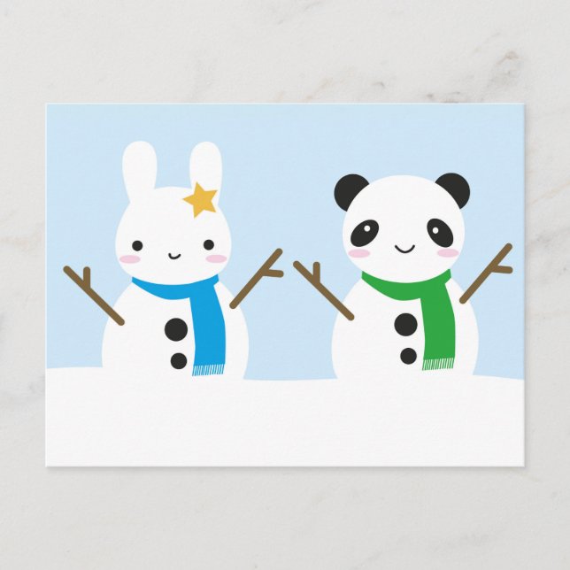 Postal Conejo de nieve y Panda de nieve (Anverso)