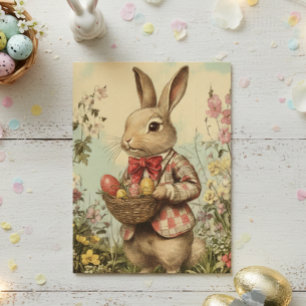 Postal Conejo de Pascua Antiguo con Chaqueta