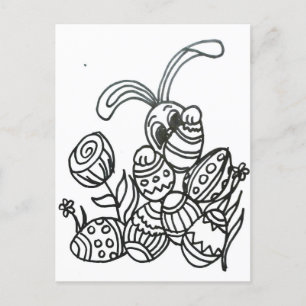 Postal Conejo de Pascua con huevos