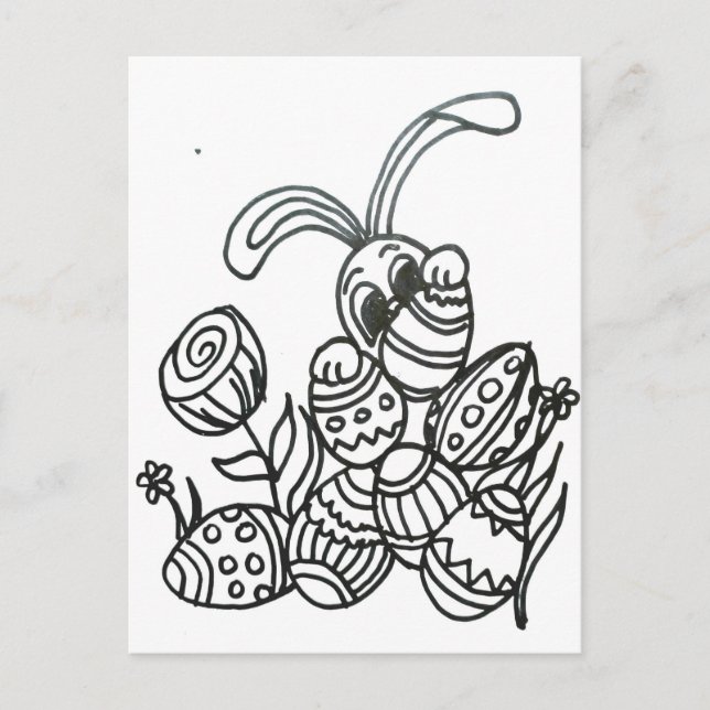 Postal Conejo de Pascua con huevos (Anverso)