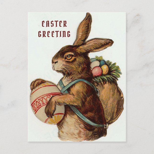 Postal Conejo de Pascua con huevos (Anverso)