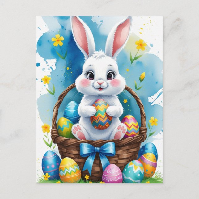 Postal Conejo de Pascua con huevos (Anverso)