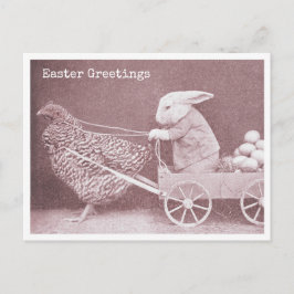 Postal Conejo de Pascua con pollo y huevos