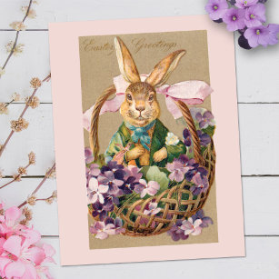 Postal Conejo de Pascua con Violetas
