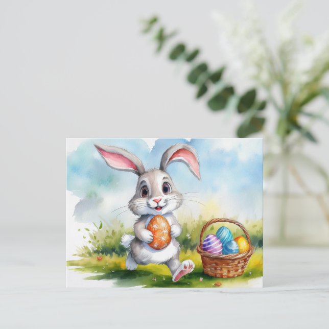 Postal Conejo de Pascua Cute Watercolor (Anverso de pie)