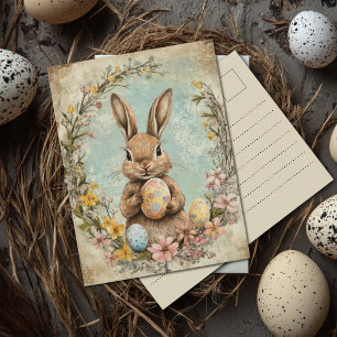 Postal Conejo de Pascua de Acuarela Destartalada Vintage 
