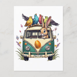 Postal Conejo de Pascua en bus con amigos de aves - Ce de