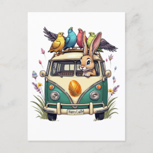 Postal Conejo de Pascua en bus con amigos de aves - Ce de