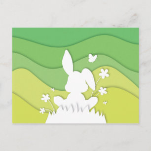 Postal Conejo de Pascua en prado, naturaleza feliz de pri