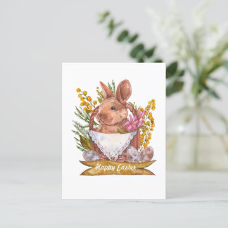 Postal Conejo de Pascua en una canasta
