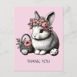 Postal Conejo de Pascua floral sonrosado Pik agradecimien