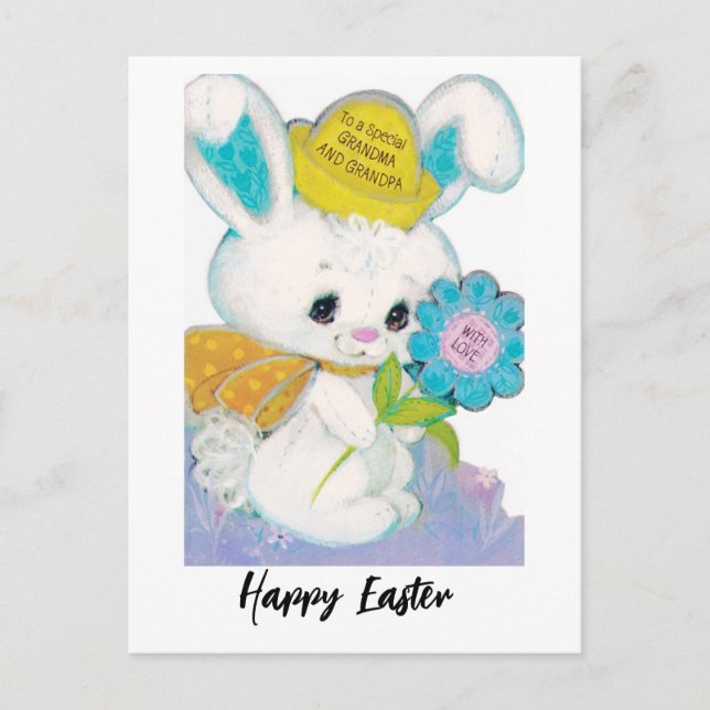 Postal Conejo de Pascua Retro para Abuela y Abuelo (Anverso)