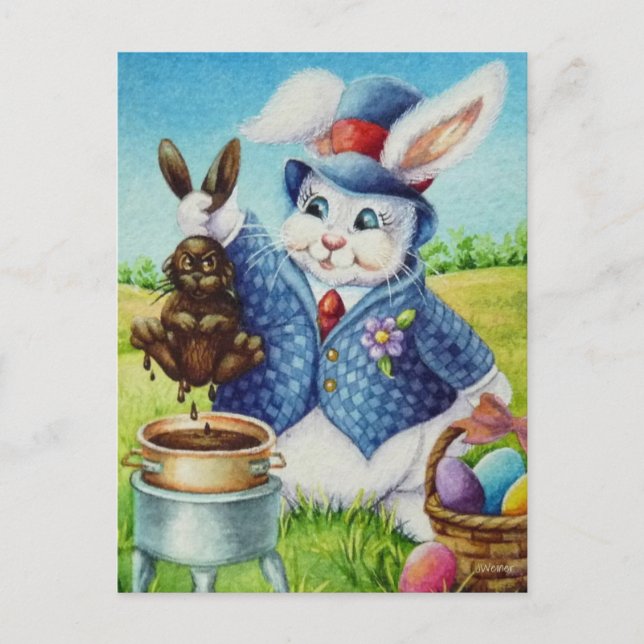 Postal Conejo de Pascua se desliza conejo en acuarela de  (Anverso)