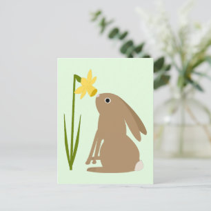 Postal Conejo de Pascua y flor de narciso