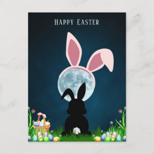 Postal Conejo de Pascua y Luna Llena Feliz Pascua