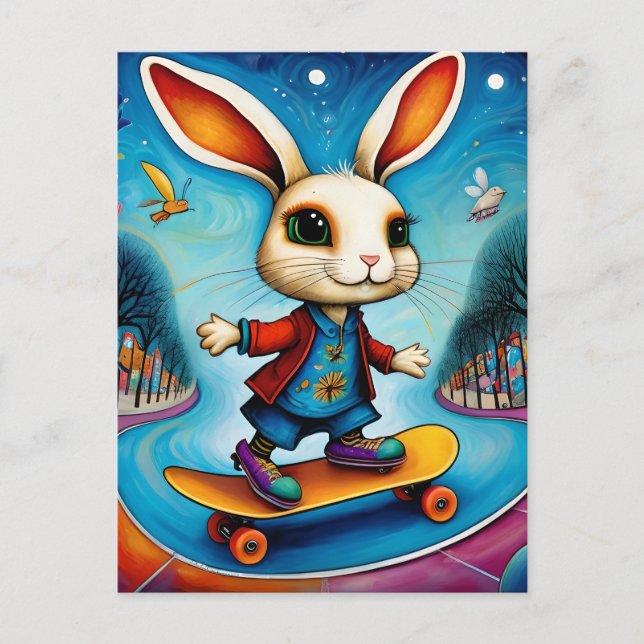 Postal Conejo de Skateboarding Adorable (Anverso)