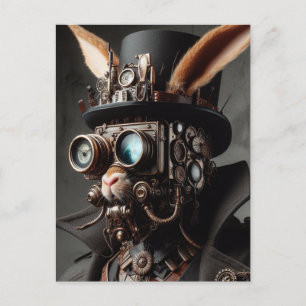 Postal Conejo divertido de steampunk