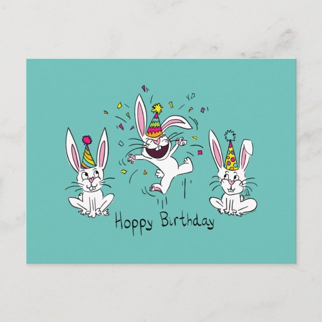 Postal Conejo Divertido Feliz Cumpleaños Conejito Lindo N (Anverso)