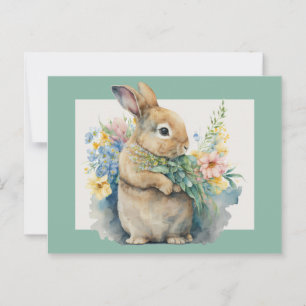 Postal Conejo Dulce & Flores Silvestres