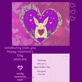 Postal Conejo el día de San Valentín con corazón de amor