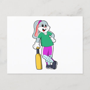 Postal Conejo en el críquet con murciélago de críquet