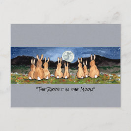 Postal Conejo en la luna Whimsical Watercolor Art